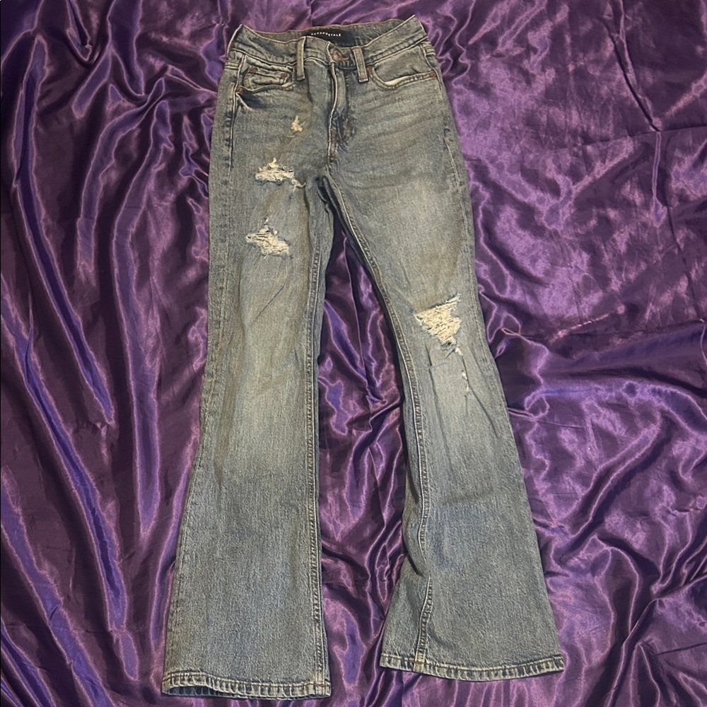 Aeropostale Denim Blue Distressed Flare Jeans